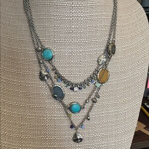 Chico's Silver Necklace with Turquoise and Amber Accents